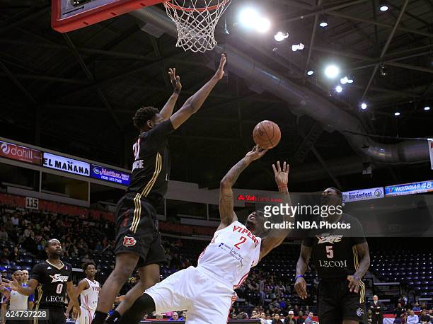 Le'Bryan Nash of the Rio Grande Valley Vipers shoots the ball against Reggis Onwukamache of the Erie BayHawks at the State Farm Arena November 20,...