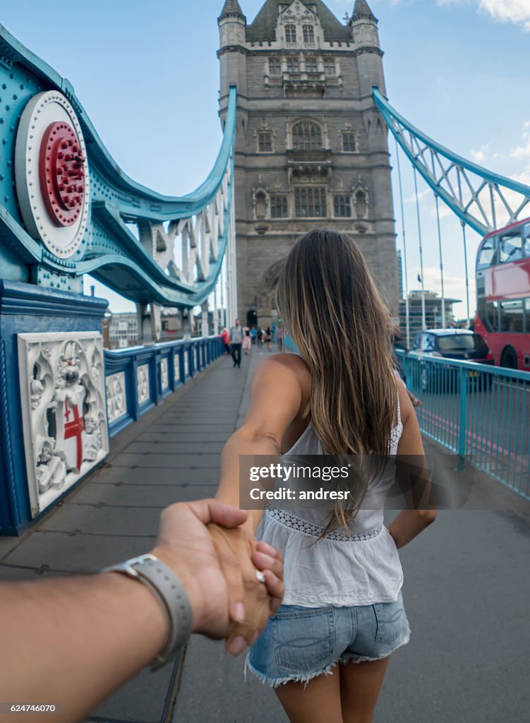 Couple traveling together in London