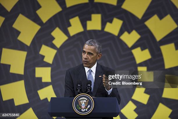 President Barack Obama speaks during a news conference at the Asia-Pacific Economic Cooperation 2016 CEO Summit in Lima, Peru, on Sunday, Nov. 20,...