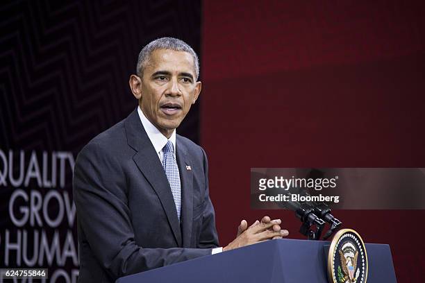 President Barack Obama speaks during a news conference at the Asia-Pacific Economic Cooperation 2016 CEO Summit in Lima, Peru, on Sunday, Nov. 20,...
