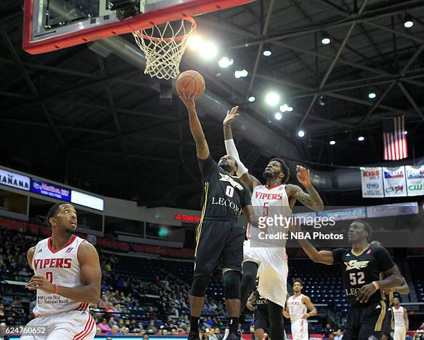 Lewis Jackson of the Erie BayHawks shoots the ball against Chris Walker of the Rio Grande Valley Vipers at the State Farm Arena November 20, 2016 in...