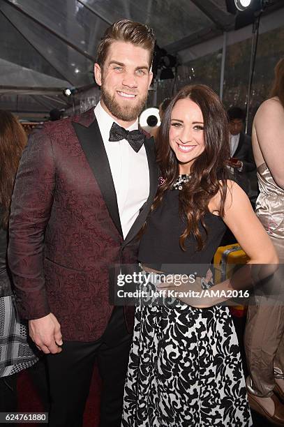 Baseball player Bryce Harper and Kayla Varner attend the 2016 American Music Awards at Microsoft Theater on November 20, 2016 in Los Angeles,...