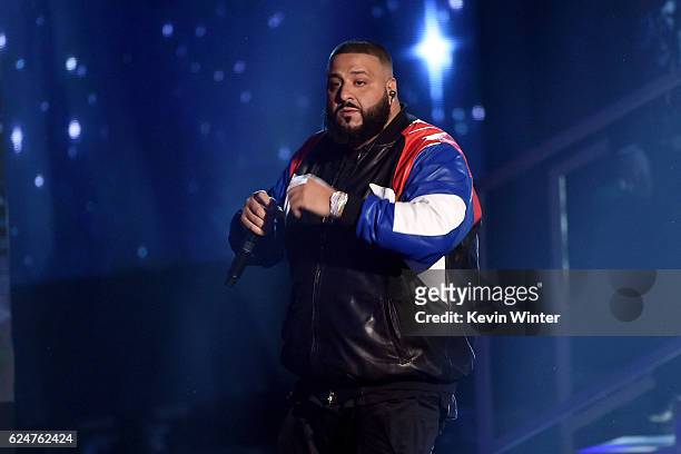 Khaled performs onstage during the 2016 American Music Awards at Microsoft Theater on November 20, 2016 in Los Angeles, California.