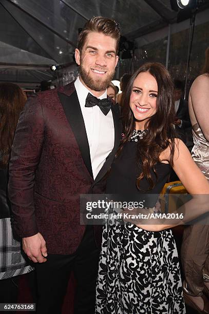 Baseball player Bryce Harper and Kayla Varner attend the 2016 American Music Awards at Microsoft Theater on November 20, 2016 in Los Angeles,...