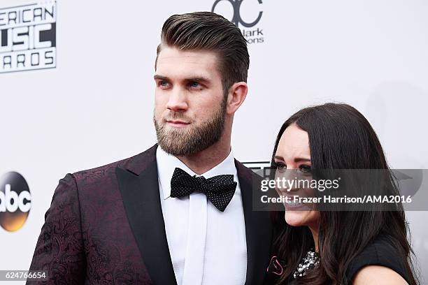 Baseball player Bryce Harper and Kayla Varner attend the 2016 American Music Awards at Microsoft Theater on November 20, 2016 in Los Angeles,...