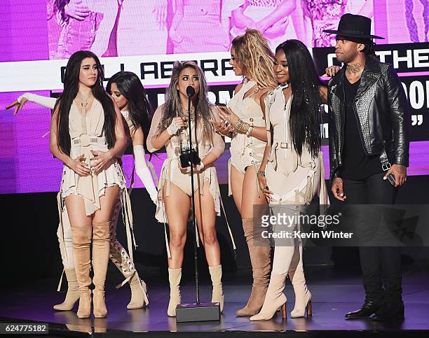 Recording artists Lauren Jauregui, Dinah Jane Hansen, Normani Hamilton, Ally Brooke and Camila Cabello of Fifth Harmony and Ty Dolla Sign accept...