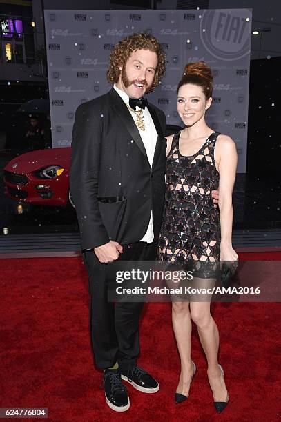 Actor T.J. Miller and Kate Gorney attends the 2016 American Music Awards Red Carpet Arrivals sponsored by FIAT 124 Spider at Microsoft Theater on...