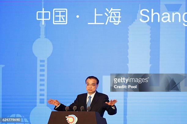 China's Premier Li Keqiang speaks during the opening ceremony of the 9th Global Conference on Health Promotion in Shanghai, China on November 21,...
