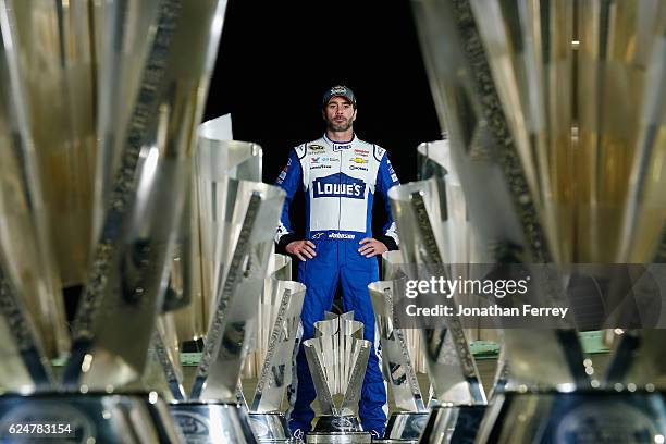 Jimmie Johnson, driver of the Lowe's Chevrolet, poses for a portrait after winning the 2016 NASCAR Sprint Cup Series Championship at Homestead-Miami...