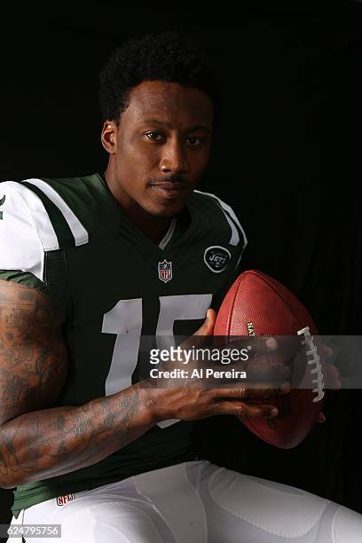 Wide Receiver Brandon Marshall of the New York Jets appears in a portrait taken in 2016 in Florham Park, New Jersey.