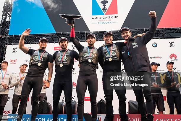 The LandRover BAR British Americas Cup Team skippered by Sir Ben Ainslie with team mates David Carr, Paul Campbell James, Nick Hutton, Ed Powys and...