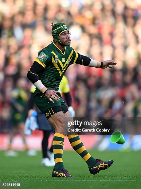 Johnathan Thurston of Australia during the Four Nations match between the New Zealand Kiwis and Australian Kangaroos at Anfield on November 20, 2016...