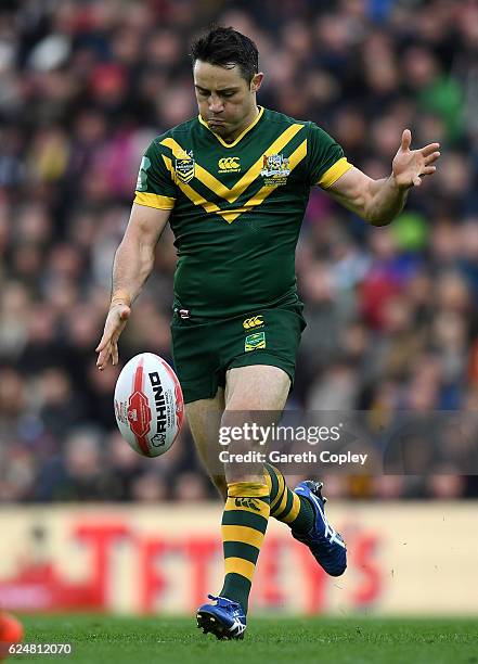 Cooper Cronk of Australia during the Four Nations match between the New Zealand Kiwis and Australian Kangaroos at Anfield on November 20, 2016 in...