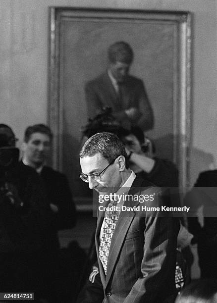 White House Chief of Staff John Podesta at a diplomatic reception for Argentinian President Carlos Menem at the White House on January 11, 1999.