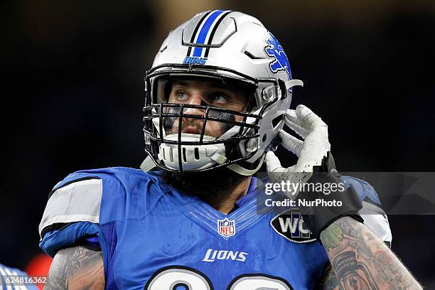 Detroit Lions offensive tackle Taylor Decker is shown during the second half of an NFL football game against the Jacksonville Jaguars in Detroit,...