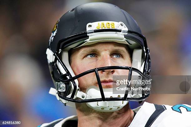 Jacksonville Jaguars punter Brad Nortman is shown during the first half of an NFL football game against the Detroit Lions in Detroit, Michigan USA,...