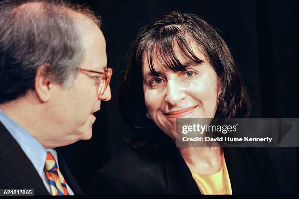 Hillary Clinton attorney Bob Barnett and media advisor Mandy Grunwald at a debate between Clinton and New York Republican senate candidate Gabe...