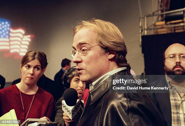 Political consultant Mike Murphy working with Republican senate candidate Rick Lazio, speaks with reporters backstage of a debate between Lazio and...