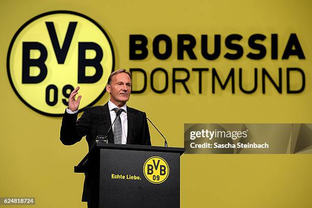 Hans-Joachim Watzke attends the Borussia Dortmund Annual General Assembly on November 21, 2016 in Dortmund, Germany.