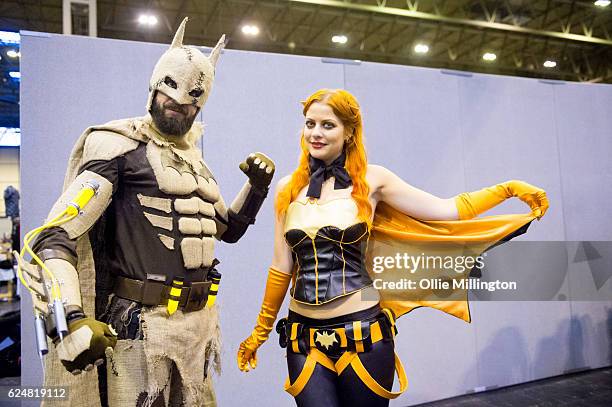 Cosplayers dressed as a Hessian Batman and Batgirl on day 2 of the November Birmingham MCM Comic Con at the National Exhibition Centre in Birmingham,...