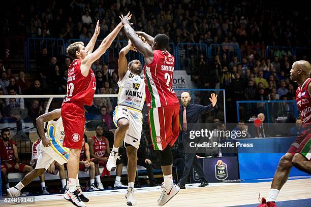 Tu Holloway shoots a layup during the match of italian basketball league LegaBasket A between Vanoli Cremona vs EA7 Emporio Armani Milan at PalaRadi.