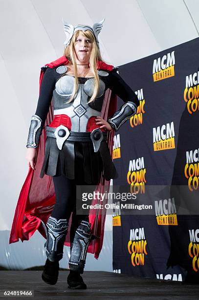 Cosplayer dressed as Thor on day 2 of the November Birmingham MCM Comic Con at the National Exhibition Centre in Birmingham, UK on November 20, 2016...