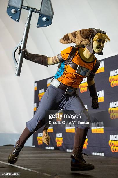 Cosplayer dressed as Rachet from Rachet and Clank on day 2 of the November Birmingham MCM Comic Con at the National Exhibition Centre in Birmingham,...