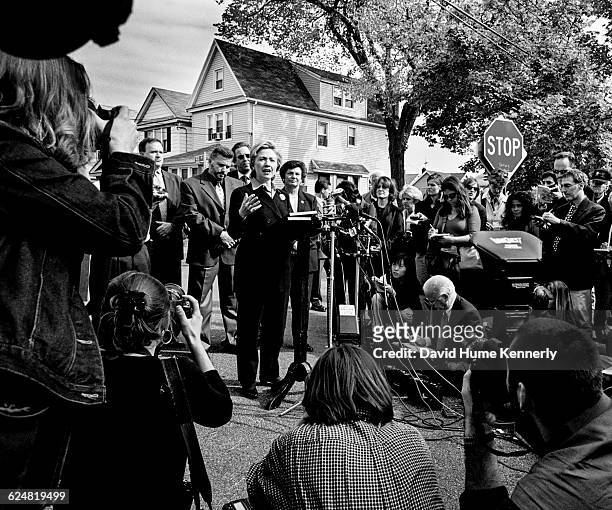 Hillary Clinton campaigning in a neighborhood in Queens during her bid to become a US Senator from New York on October 25, 2000.