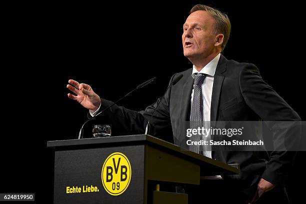 Hans-Joachim Watzke attends the Borussia Dortmund Annual General Assembly on November 21, 2016 in Dortmund, Germany.