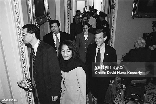 Bill Clinton's legal defense team arrive at the US Senate for the President's Impeachment Trial on January 20, 1999 on charges of perjury and...