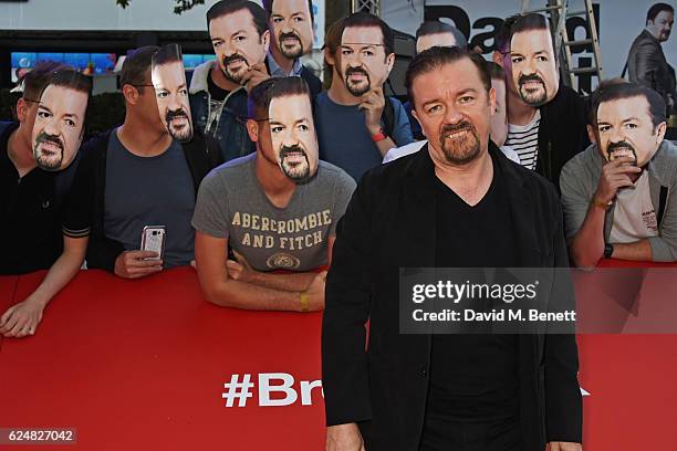Ricky Gervais attends the World Premiere "David Brent: Life On The Road" at Odeon Leicester Square on August 10, 2016 in London, England.