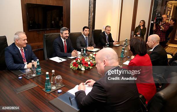 Deputy Speaker of the Turkey's Grand National Assembly Ahmet Aydin meets with President of the OSCE-PA Christine Muttonen during the NATO...