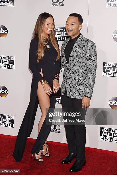 Model Chrissy Teigen and singer/musician John Legend arrive at the 2016 American Music Awards at Microsoft Theater on November 20, 2016 in Los...