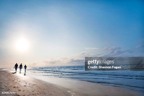 people walking on beach at sunrise - hilton head photos et images de collection