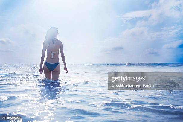 walking in the ocean on vacation - hilton head stockfoto's en -beelden