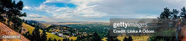 girl hiking with panoramic view of valley - boulder colorado stock pictures, royalty-free photos & images