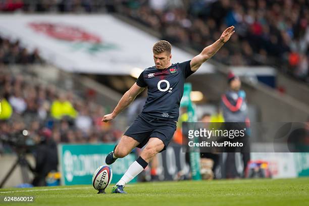 Owen Farrell of England kicks for goal during Old Mutual Wealth Series between England and Fiji played at Twickenham Stadium, London, November 19th...
