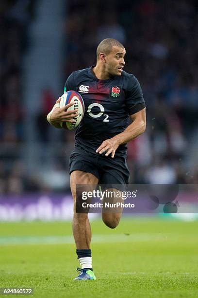 Jonathan Joseph of England breaks free to score a try during Old Mutual Wealth Series between England and Fiji played at Twickenham Stadium, London,...