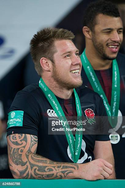 Teimmana Harrison of England is all smiles after Old Mutual Wealth Series between England and Fiji played at Twickenham Stadium, London, November...