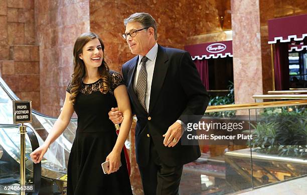 Former Texas Governor Rick Perry arrives at Trump Tower on November 21, 2016 in New York City. President-elect Donald Trump and his transition team...