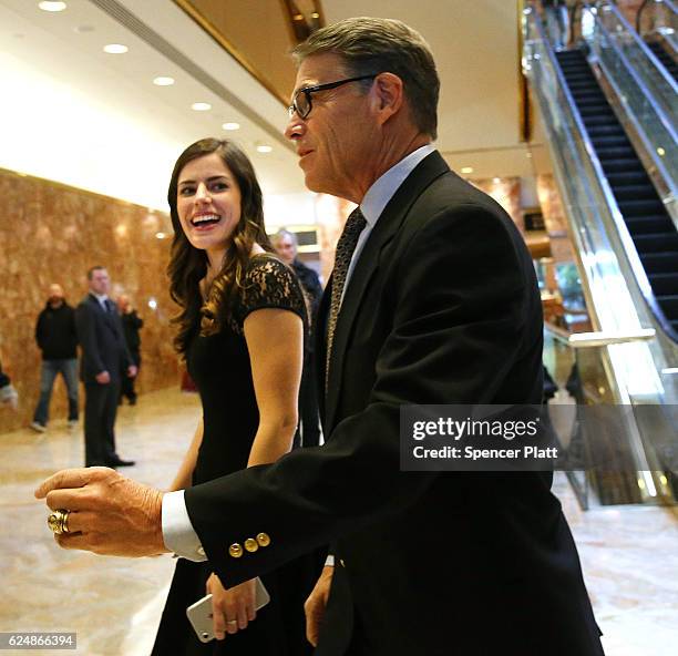 Former Texas Governor Rick Perry arrives at Trump Tower on November 21, 2016 in New York City. President-elect Donald Trump and his transition team...