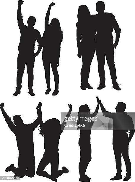 couple in various actions - fist silhouette stock illustrations