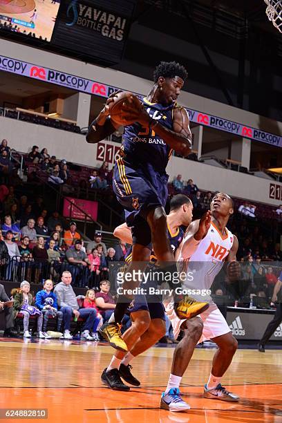 Henry Sims of the Salt Lake City Stars grabs the rebound against the Northern Arizona Suns on November 19 at Precott Valley Event Center in Prescott...