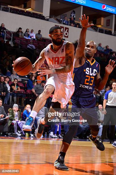 Josh Gray of the Northern Arizona Suns drives to the basket against the Salt Lake City Stars against the Salt Lake City Stars on November 19 at...