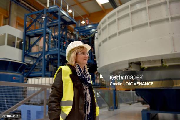 Company General Electric France CEO Corinne de Bilbao visits a factory of the group on November 21, 2017 in Montoir-de-Bretagne, western France.