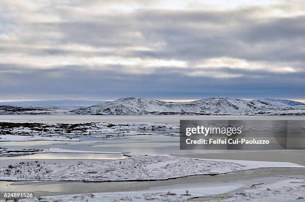 frozen lake thingvallavatn in thingvellir of iceland - thingvellir national park stock pictures, royalty-free photos & images