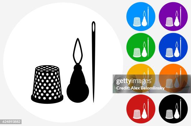sewing supplies icon on flat color circle buttons - thimble stock illustrations