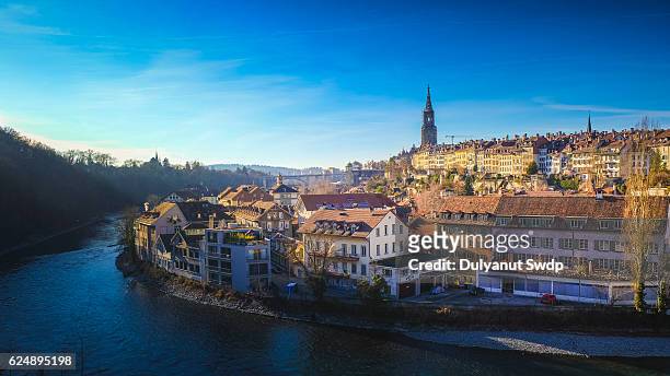 view of bern old town over the aare river - switzerland - berne canton stock pictures, royalty-free photos & images