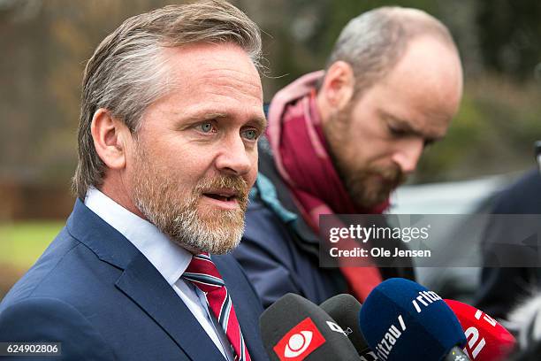 Party leader Anders Samuelsen briefs the press about his negotiations with Prime Minister Lars Lokke Rasmussen about forming a new coalition...