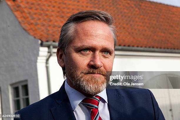 Party leader Anders Samuelsen briefs the press about his negotiations with Prime Minister Lars Lokke Rasmussen about forming a new coalition...